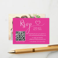 Calligraphie Coeur Photo Mariage Hot Pink QR RSVP