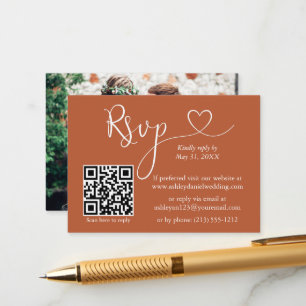 Carte D'accompagnement Calligraphie Coeur Photo Mariage Terracotta QR RSV