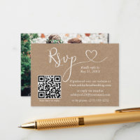 Calligraphie Coeur QR Photo Kraft Wedding RSVP