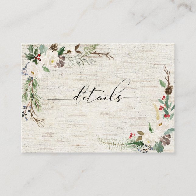 Carte D'accompagnement Calligraphie de bouleau d'hiver Détails du Mariage (Devant)