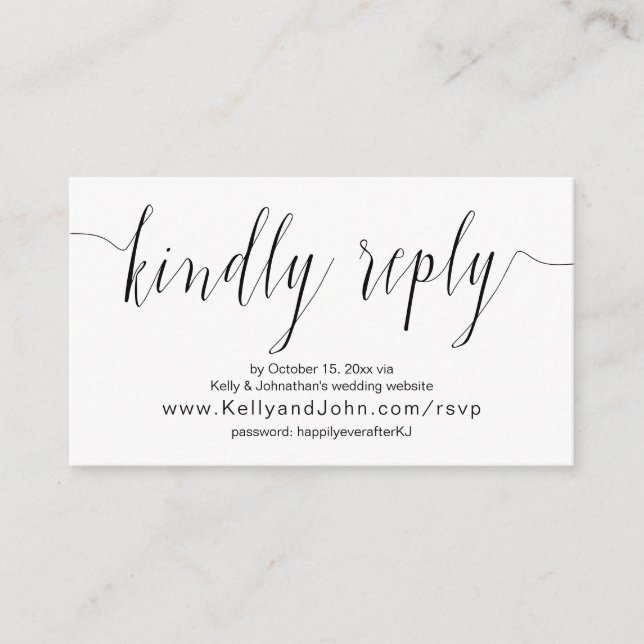 Carte D'accompagnement Calligraphie de mariage, Noir, RSVP de dîner en li (Devant)