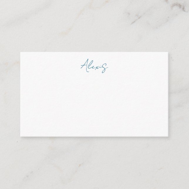 Carte D'accompagnement Calligraphie de nom Script Plain Simple Blanc Bleu (Devant)