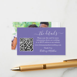 Carte D'accompagnement Calligraphie Détails du Mariage QR Photo Periwinkl