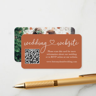 Carte D'accompagnement Calligraphie Heart Mariage Web QR Photo Terracotta