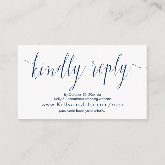 Carte D'accompagnement Calligraphie mariage, Bleu de la Marine, Dîner en  (Devant)