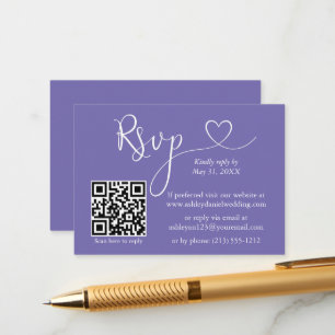 Carte D'accompagnement Calligraphie Mariage cardiaque QR RSVP Periwinkle