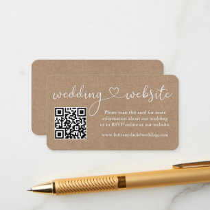 Carte D'accompagnement Calligraphie Mariage cardiaque Site Web QR Kraft