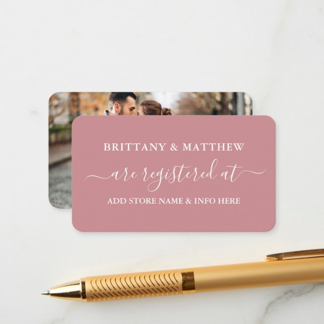 Carte D'accompagnement Calligraphie Mariage Registre Photo Dusty Rose (Devant/Arrière en situation)