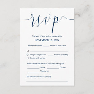 Carte D'accompagnement Calligraphie Mariage, scénario Navy Blue, dîner RS