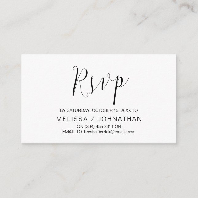 Carte D'accompagnement Calligraphie mariage, Script noir, Dîner RSVP (Devant)