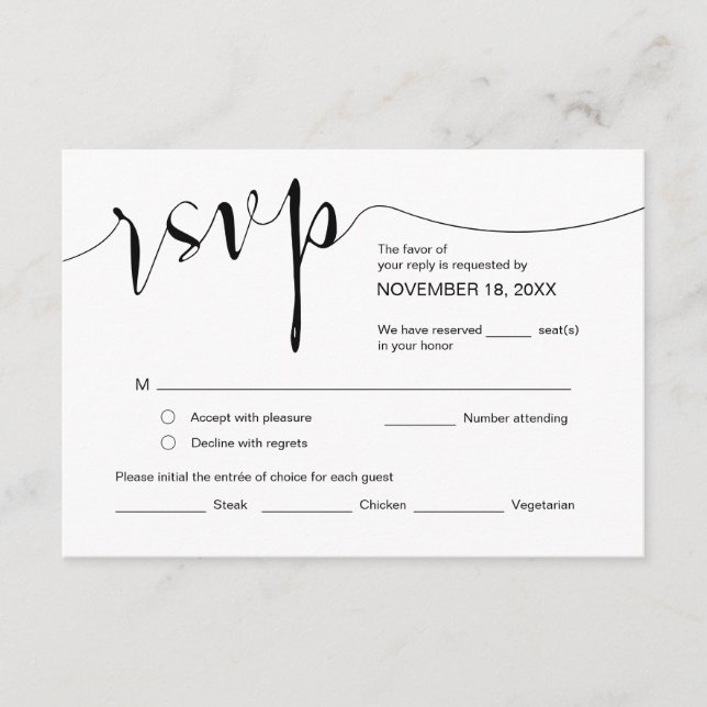 Carte D'accompagnement Calligraphie mariage, Script noir simple, RSVP (Devant)