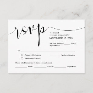 Carte D'accompagnement Calligraphie mariage, Script noir simple, RSVP