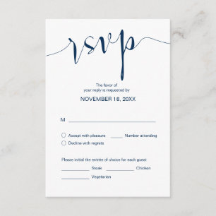 Carte D'accompagnement Calligraphie Mariage simple, bleu marine, dîner RS