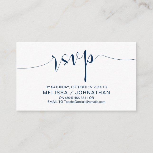 Carte D'accompagnement Calligraphie mariage, Simple Navy Blue, Dîner RSVP (Devant)