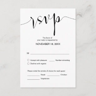 Carte D'accompagnement Calligraphie Mariage simple, Noir, Dîner RSVP