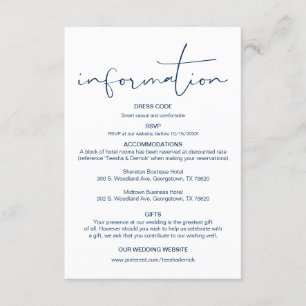 Carte D'accompagnement Calligraphie moderne, Détails du Mariage, Informat