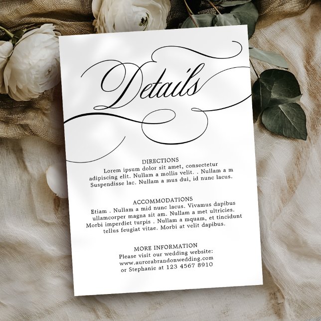 Carte D'accompagnement Calligraphie moderne intemporelle Noir blanc maria (Modern calligraphy timeless Black white wedding details Enclosure Card)