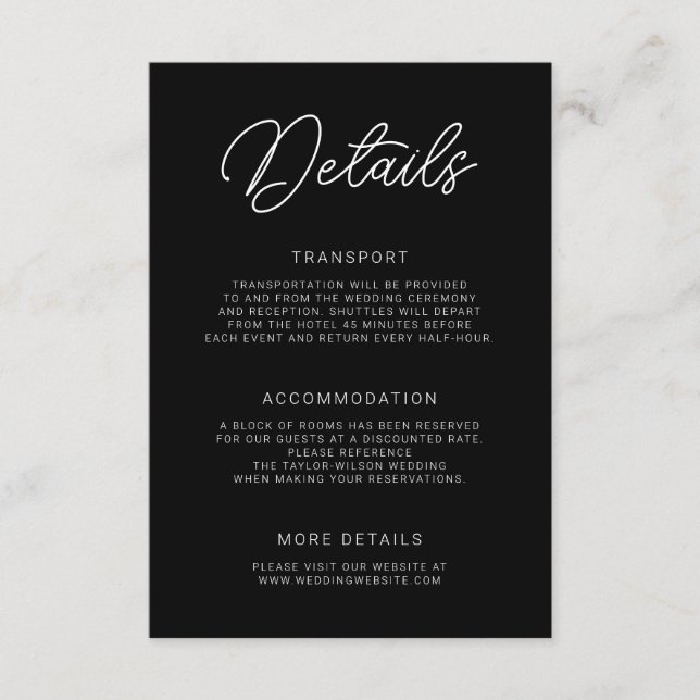 Carte D'accompagnement Calligraphie moderne jouée Détails du Mariage (Devant)