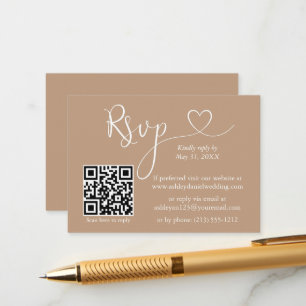 Carte D'accompagnement Calligraphie moderne Mariage cardiaque QR RSVP Tau