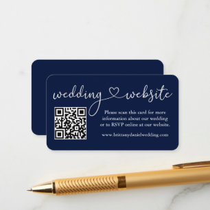 Carte D'accompagnement Calligraphie moderne Mariage de coeur site QR Blue