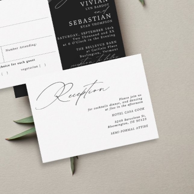 Carte D'accompagnement Calligraphie moderne Noir Blanc Mariage Réception (Créateur téléchargé)