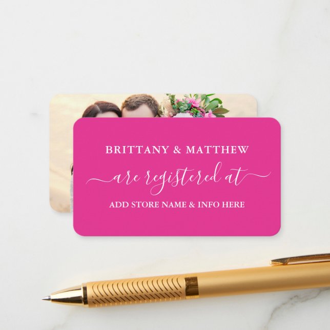 Carte D'accompagnement Calligraphie moderne Registre Mariage Photo Rose c (Devant/Arrière en situation)