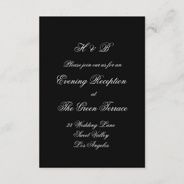 Carte D'accompagnement Calligraphie Monogramme Mariage Formel Noir & Blan (Devant)