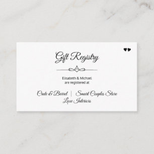 Carte D'accompagnement Calligraphie noir et blanc mariage registre cadeau