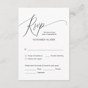 Carte D'accompagnement Calligraphie noire moderne, Dîner Mariage RSVP 