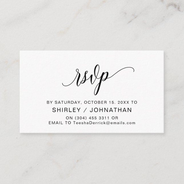 Carte D'accompagnement Calligraphie noire moderne, mariage RSVP (Devant)