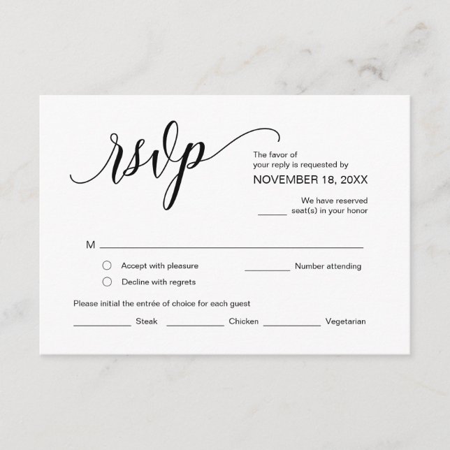 Carte D'accompagnement Calligraphie noire moderne, Mariage RSVP (Devant)