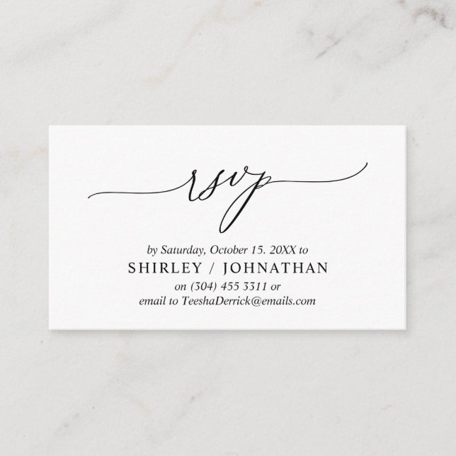 Carte D'accompagnement Calligraphie Noire Simple Moderne, Mariage RSVP (Devant)