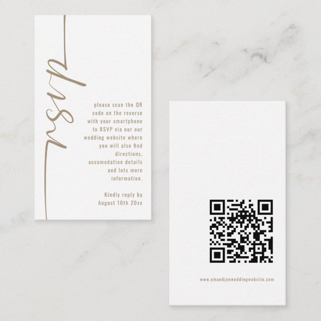Carte D'accompagnement Calligraphie QR Code Champagne Gold Wedding RSVP (Devant / Derrière)