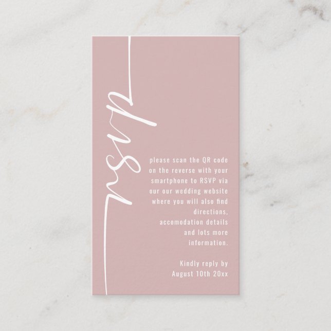 Carte D'accompagnement Calligraphie QR Code Dusty Mariage Rose RSVP (Devant)