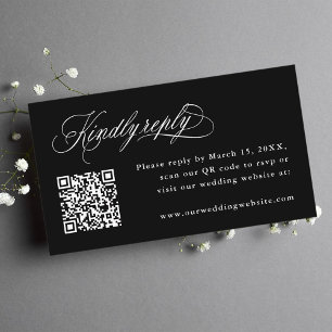 Carte D'accompagnement Calligraphie romantique noire Mariage QR Code RSVP