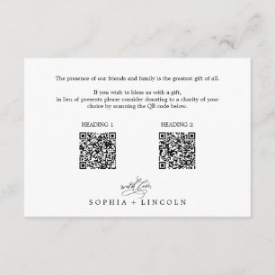 Carte D'accompagnement Calligraphie romantique QR Codes Mariage Wishing w
