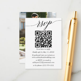 Carte D'accompagnement Calligraphie RSVP Mariage photo minimaliste QR