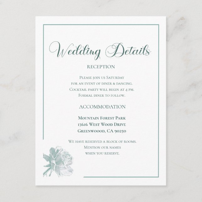 Carte D'accompagnement Calligraphie Script Vert Sage Floral Mariage (Devant)