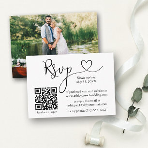 Carte D'accompagnement Calligraphy Heart Photo QR Wedding RSVP