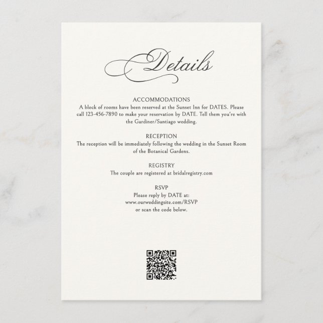 Carte D'accompagnement Calligraphy Script Details Wedding (Devant)