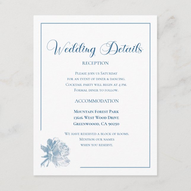 Carte D'accompagnement Calligraphy Script Dusty Blue Floral Wedding (Devant)