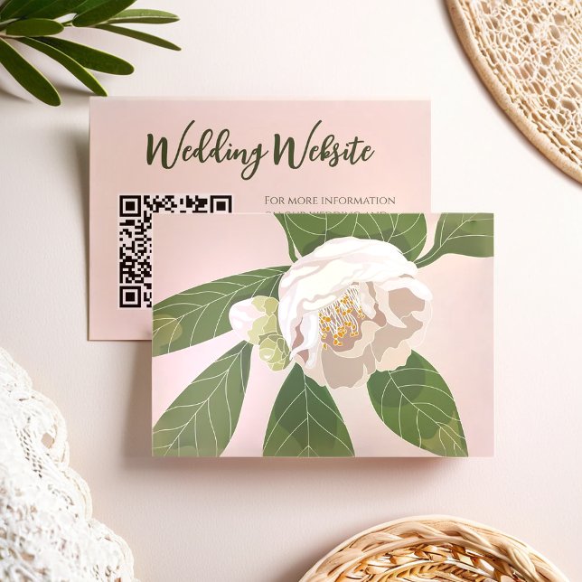 Carte D'accompagnement Camellia et verdure Simple Élégant (Camellia and Greenery Simple Elegant Save the Date Enclosure Card)