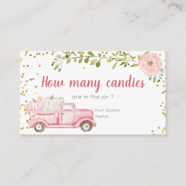 Carte D'accompagnement Camion Citrouille Rose Devine Combien De Candies (Devant)