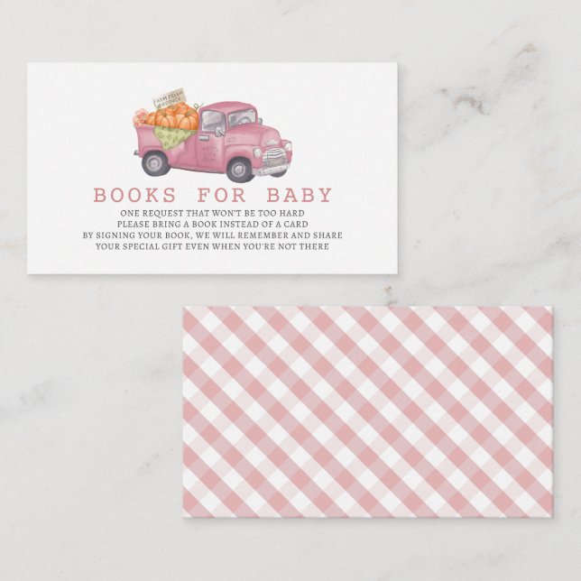 Carte D'accompagnement Camion Citrouille rose En vichy Livres pour bébé (Devant / Derrière)
