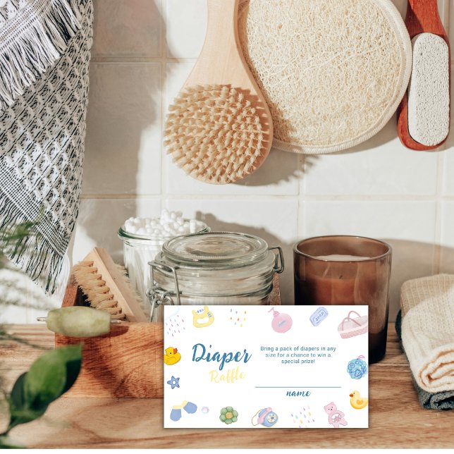 Carte D'accompagnement Canard en caoutchouc mignon Fête bébé Tirage couch (Cute Rubber Duck Bath Diaper Raffle Baby Shower Enclosure Card)