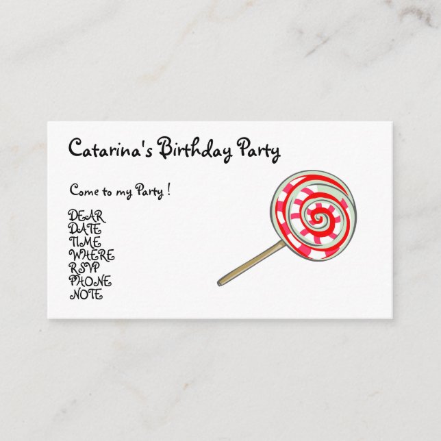 Carte D'accompagnement Candy Party - Customisé (Devant)