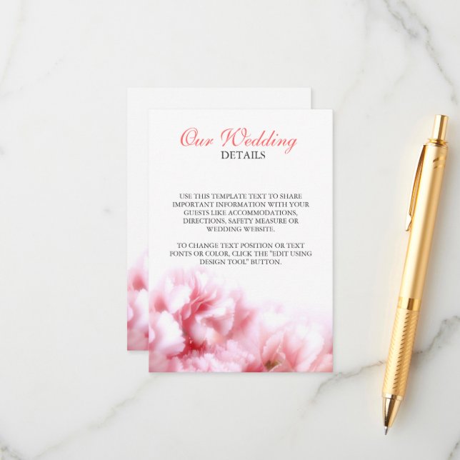 Carte D'accompagnement Carnations roses (Devant/Arrière en situation)