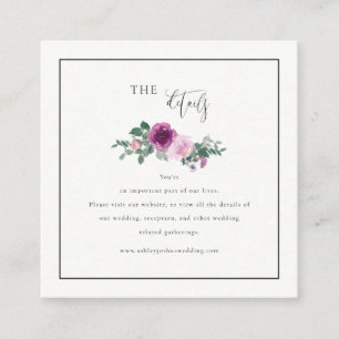 Carte D'accompagnement Carré Floral Magenta Rose Détails Ivoire