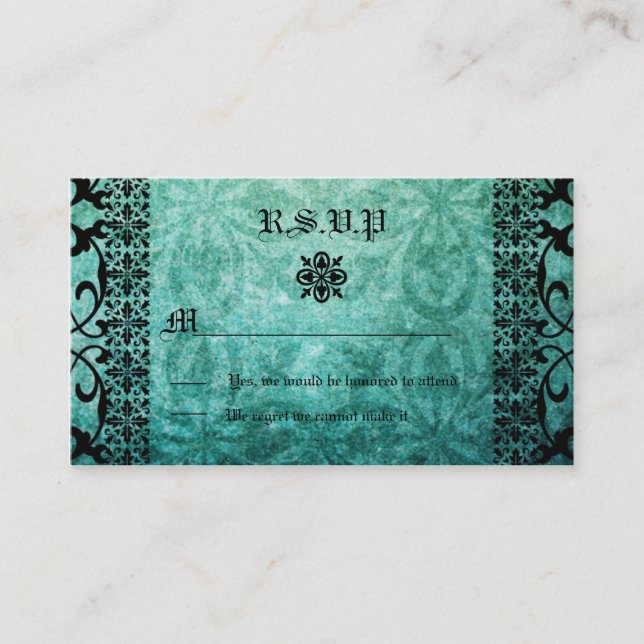 Carte D'accompagnement Carré Ornate Green Damask Mariage gothique RSVP (Devant)