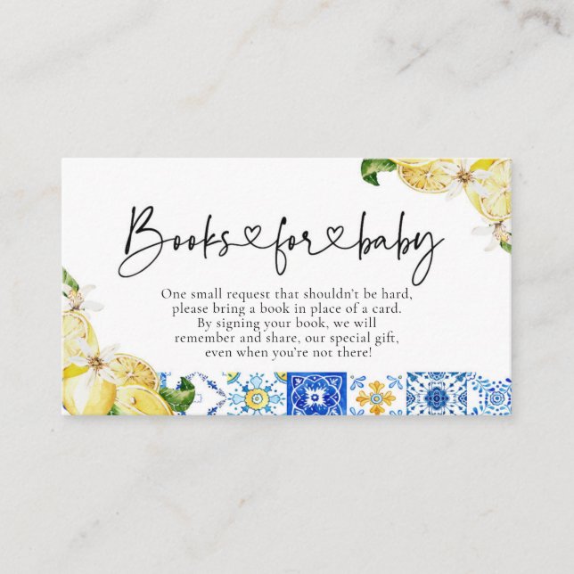Carte D'accompagnement Carreaux bleus Citrons Baby showers Livres pour Ba (Devant)